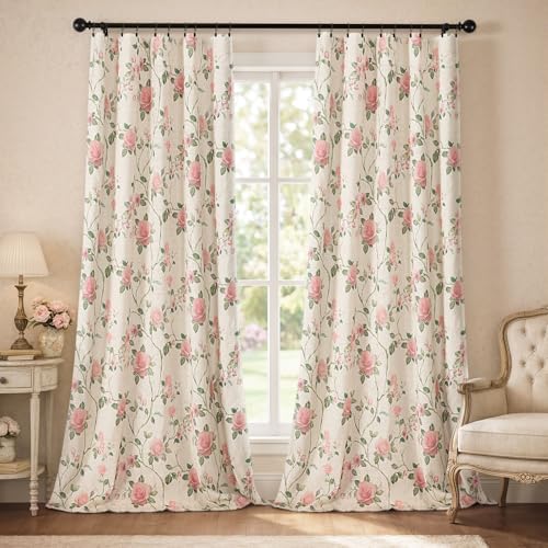 Vintage Floral 100% Blackout Curtains 84 Inch 2 Panels (Circulating Roses / 52"W x 84"L (Pack of 2))