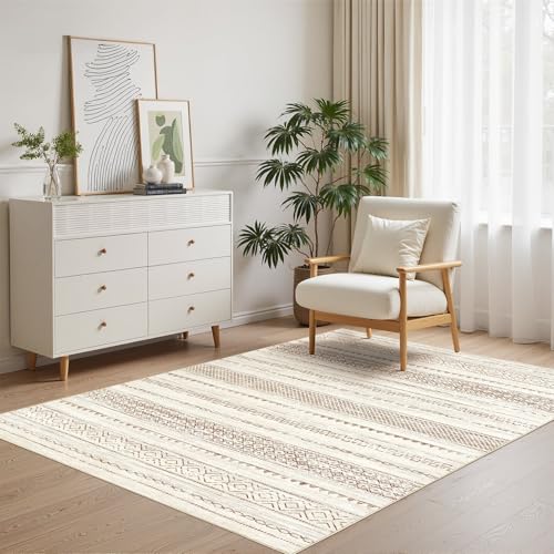 Boho 3x5 Area Rug Living Room Rugs Machine Washable Brown (Brown Tan / 3' X 5' (Rectangular))