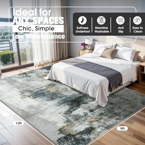 9x12 Area Rugs for Living Room Washable Bedroom Dining Room Black Gold (Black Gold/Multi / 9' x 12' (Rectangular))