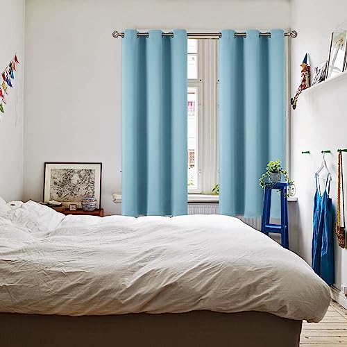 Greyish Blue Room Darkening Curtains 63 Inch for Bedroom (Greyish Blue / 42"W x 63"L (Pack of 2))