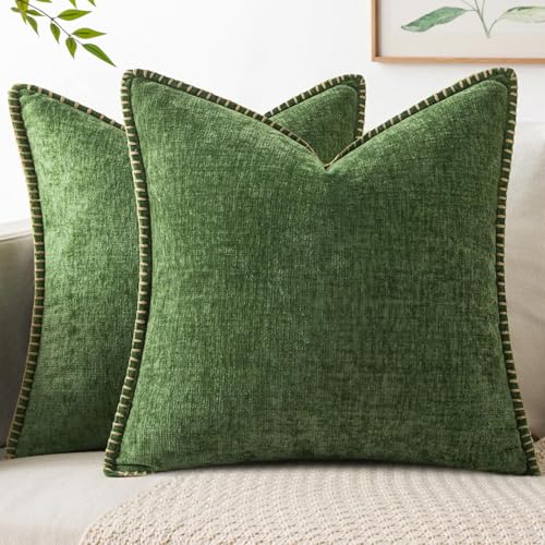 Decorative Couch Throw Pillow Covers 18x18 Inch Forest Green 2 Pack (Forest Green / 18" x 18" (Pack of 2))