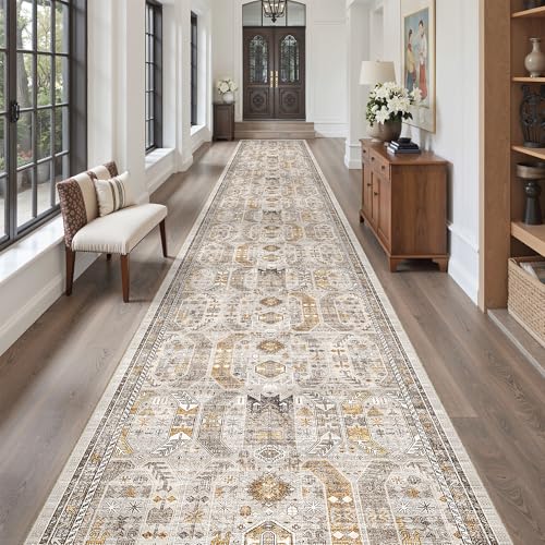 Hallway Runner Rug 3x20 Washable Kitchen Runners 20ft (Brown/Gold / 3' x 20' (Runner))