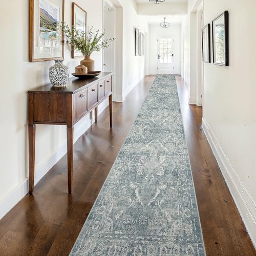 2'6"x16 Washable Long Runner Rug (Blue / 2'6" x 16' (Runner))