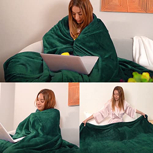 Forest Green Fleece Plush Throw Blanket 90"x90"for Couch Fuzzy Cozy Flannel (Green / Queen(90"×90"))