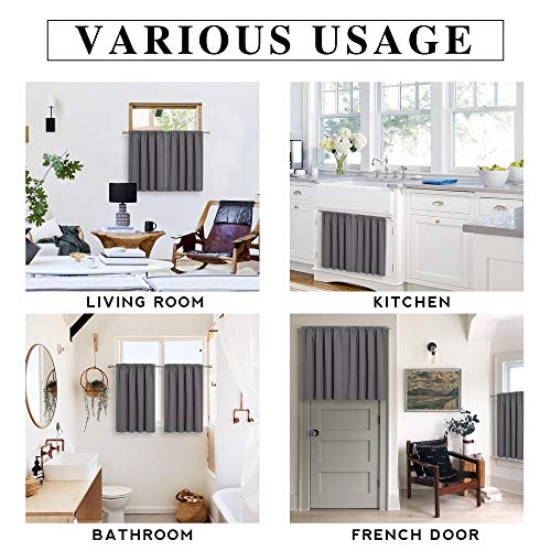 Short Blackout Curtains for Small Window Kitchen Bathroom Cafe RV (Grey / 52"W x 36"L (Pack of 2))