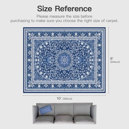 8x10 Area Rugs for Living Room (Oriental Dark Blue / 8' X 10' (Rectangular))