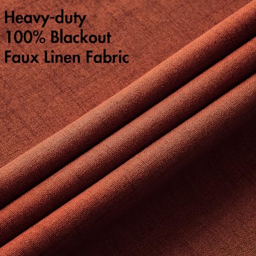 100% Blackout Linen Curtains for Bedroom 52x108 Inches Burnt Orange (Burnt Orange / 52"W x 108"L (Pack of 2))