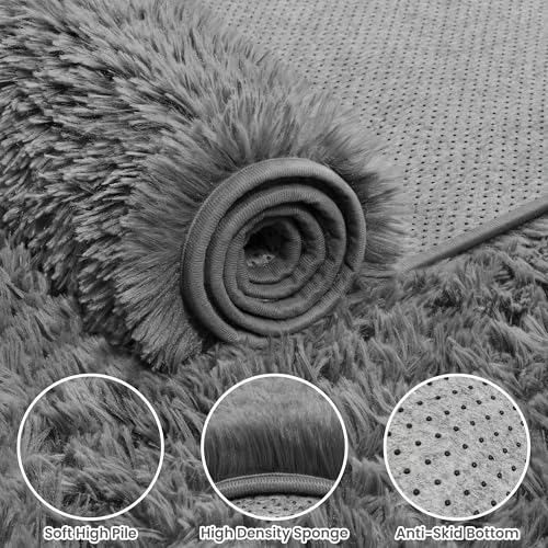 5x7 Fluffy Shag Area Rugs for Living Room Bedroom (Light Gray / 5' x 7' (Rectangular))