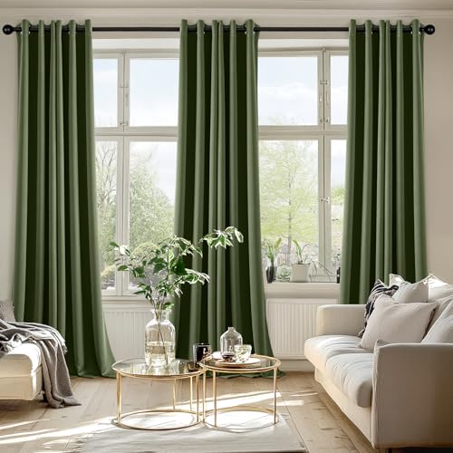 Blackout Curtains for Bedroom 2 Panels 40 x 90 Inch Long Olive Green (Olive Green / 40"W x 90"L (Pack of 2))