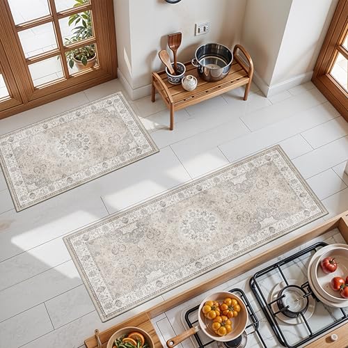 Washable Kitchen Rug Set of 3 (2x3+2x4+2x5 / Beige)