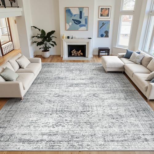 12x15 Washable Area Rugs Soft Living Room Rug Abstract Grey (Grey / 12' x 15' (Rectangular))