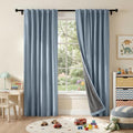 Dusty Blue Linen Texture Curtains 108 Inch Long for Apartment