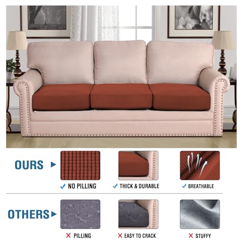 Super Stretch Individual Seat Cushion Covers (Rust / 3 Cushion Sofa)