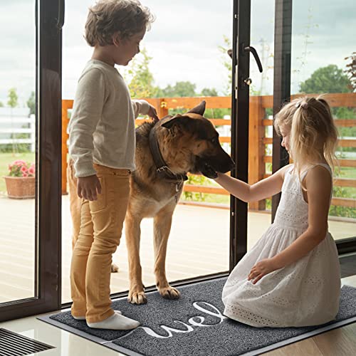Door Mat Welcome Mat Floor Mat for Entryway (Grey-welcome / 2'0" x 3'0" (Rectangular))