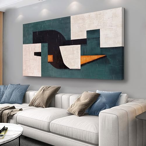 Abstract Wall Art Aesthetic Boho Wall Decor Neutral Abstract Wall Art Blue (48"L x 24"W / Green, white, black)