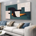 Abstract Wall Art Aesthetic Boho Wall Decor Neutral Abstract Wall Art Blue (48"L x 24"W / Green, white, black)
