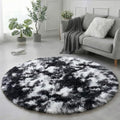 Black White Grey Round Circle Area Rug 4Ft for Bedroom Living Room (Black White Grey / 4' (Round))
