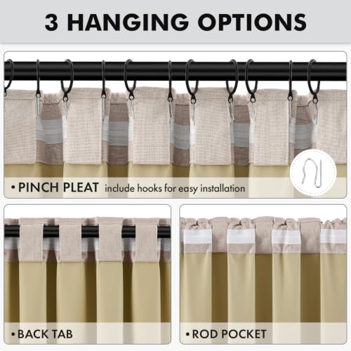 100% Blackout Linen Curtains for Bedroom 42 x 72 Inch Beige 2 Panels (Beige / 42"W x 72"L (Pack of 2))