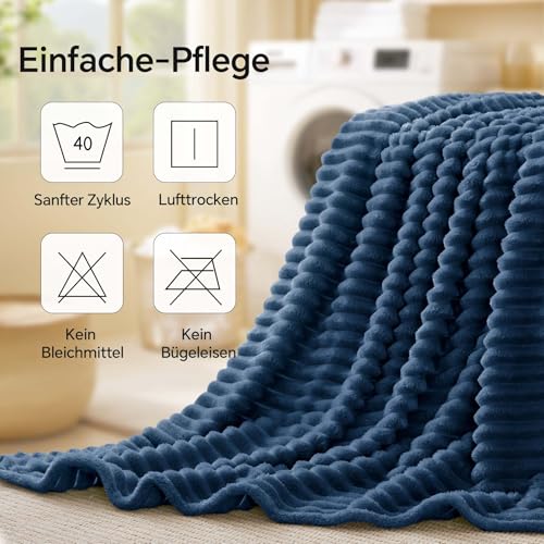 Ribbed Full Size Blanket for Bed (Navy / Full(84"x90"))