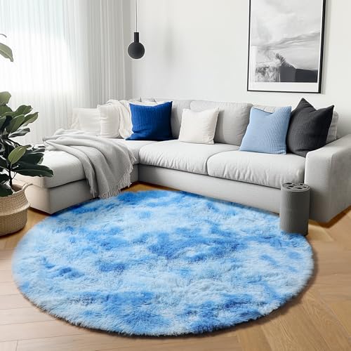 Round Rugs 6ft for Living Room Bedroom (Sky Blue / 6' (Round))