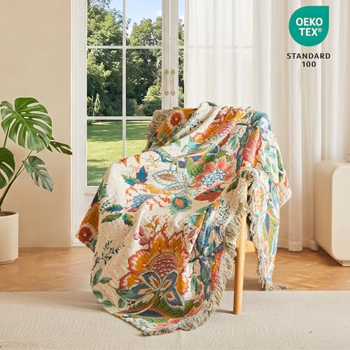 Boho Throw Blanket 50"x60" 100% Cotton Vine Blanket for Couch Bed (Vine / 50"x60")
