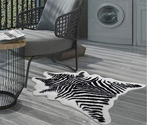 Zebra Print Rug Faux Animal Cowhide Skin Area Rug Leather Carpet Mat Small Size for Home Office Livingroom 3.1' x 3.6' (Zebra Print - 3.1x3.6ft)