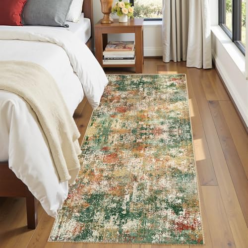 Washable Runner 2'x8' Abstract Area Rug for Hallway Green Multi (Green/Orange/Red/Blue / 2' x 8' (Runner))