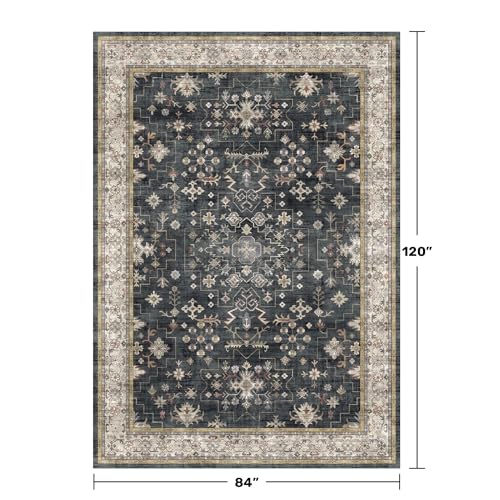 Black Farmhouse Washable 7x10 Area Rugs for Living Room (7' x 10' (Rectangular) / Ashen / Multi)