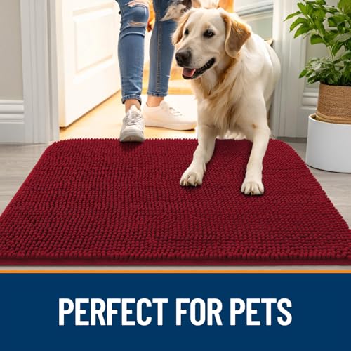 Dog Door Mat for Muddy Paws 54x24 (Red / 54" X 24")