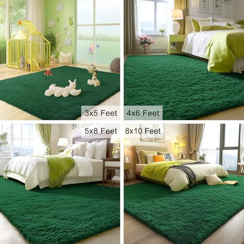 Area Rugs for Living Room Bedroom (4x5.9 Ft / Dark Green)
