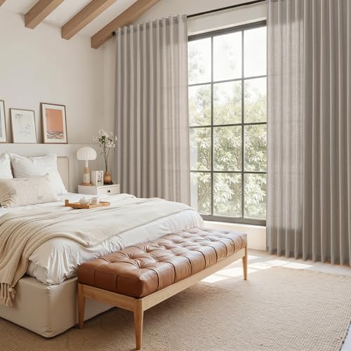 102 Inch Long Curtains for Living Room Stone Beige Linen Light Filtering Semi Sheer Curtain Back Tab Simple Modern Floor to Ceiling Farmhouse Drapes for Bedroom Office 52x102 (52"W x 102"L (Pack of 2) / Stone Beige)