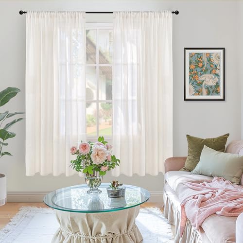 Linen Semi Sheer Curtains 52X63 Inch Length for Living Room (Linen / 52"W x 63"L (Pack of 2))