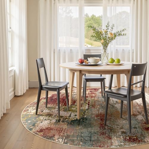 Washable Round 8ft Area Rug for Living Room Rustic Brown (Rust Red/Green/Blue/Multi / 8' (Round))