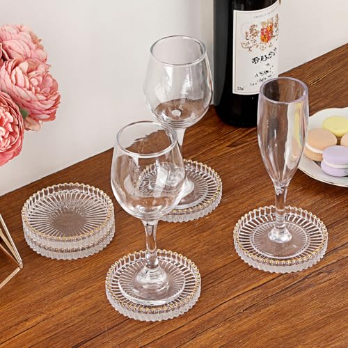 Set of 5 Modern Clear Coaster (Clear With Gold Rim)