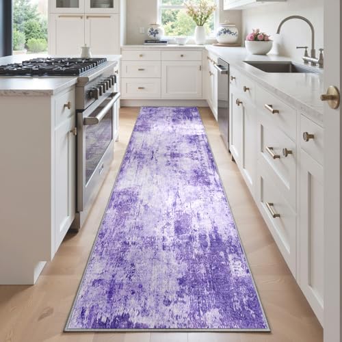 Washable Runner 2'x6' Abstract Area Rug for Hallway Purple (Purple/Gray/Pink/White / 2' x 6' (Runner))