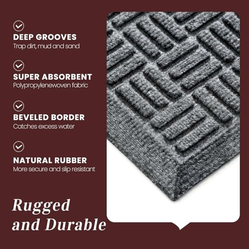 Front Door Mat Outside Entrance (Grey / 3' x 5'2" (Rectangular))