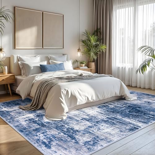 Abstract Area Rugs 8x10 Ft Washable Large Rugs for Living Room (Navy/Grey/White / 8' x 10' (Rectangular))