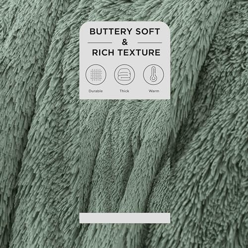 Faux Fur Fluffy Sherpa Fleece King Bed Blanket Sage Green 108"x90" (12- Sage Green / King (108" X 90"))