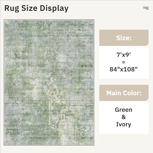 Abstract 7x9 Area Rug for Living Room Washable Rugs Green (Green/Ivory / 7' x 9' (Rectangular))