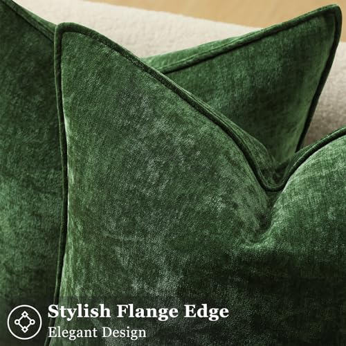 Chenille Moss Green Velvet Throw Pillow Covers 24x24 Set of 2 (Moss Green / 24" x 24" (Pack of 2))