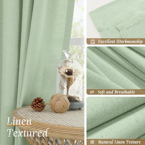 Light Green 48 Inch Length Linen Curtains for Loft Room 2 Panels (42"W x 48"L (Pack of 2) / Rod Pocket - Light Green)