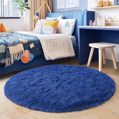 3'x3' Blue Round Rug for Bedroom (3' (Round) / Blue)