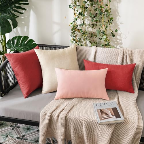 Decorative Outdoor Pillow Covers Lumbar Waterproof 12x20 Light Pink (20" x 12" (Pack of 2) / Light Pink)