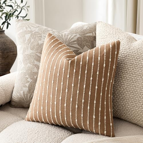 Decorative Striped Boucle Throw Pillow Cover 18x18 Rust Tobacco (18" x 18" (Pack of 2) / Tobacco)