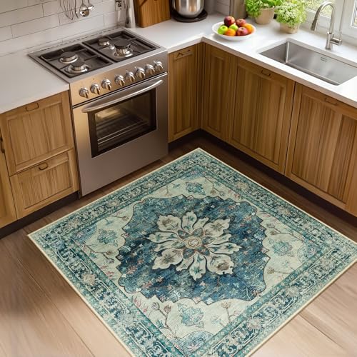 Washable Area Rug (Blue/Vintage Dark Blue / 4' x 4' (Square))