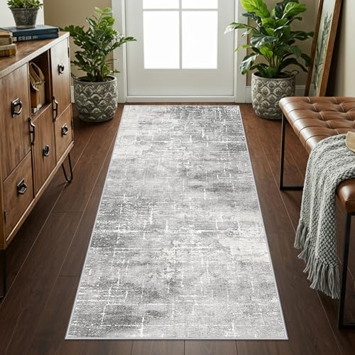 Washable Abstract 2x6 Kitchen Rug (2' x 6' (Rectangular) / Light/Grey)