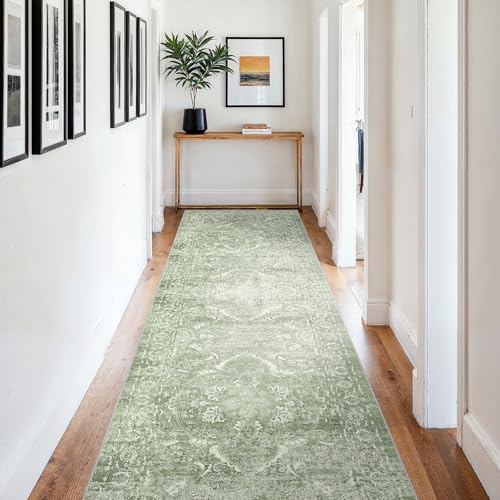 4x12 Washable Hallway Runner Rug (Muted Sage Green / 4x12)
