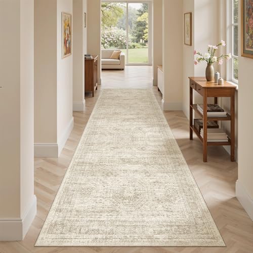 Washable Runner Rug 2'6"x8' Kitchen Hallway Runners Beige (Beige / 2'6" x 8' (Runner))