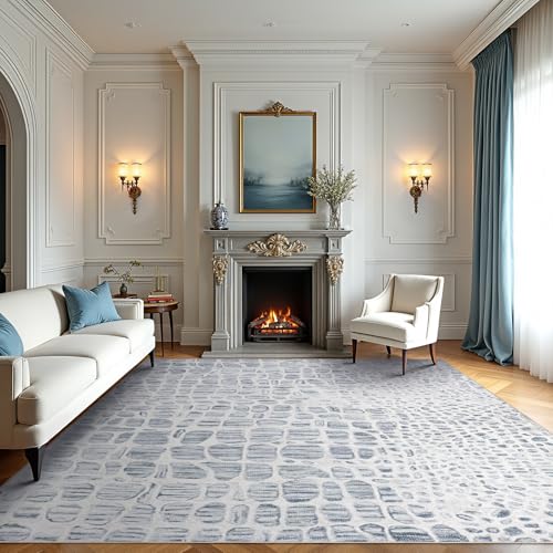 8x10 Washable Area Rugs for Living Room (8' x 10' (Rectangular) / White-blue-gray)