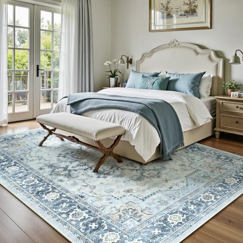 6x9 Light Blue Rugs for Bedroom Living Room (Sunflower Blue/Gold / 6' x 9' (Rectangular))